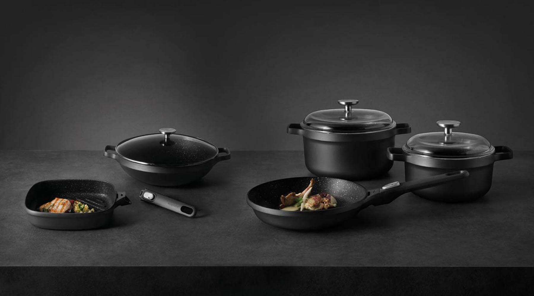 GEM Cast Aluminum Nonstick Cookware with Glass Lid Fry Pan Grill Pan comes with removable handle